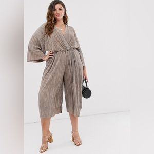 Plus wrap front jumpsuit with toggle tie in crinkle fabric